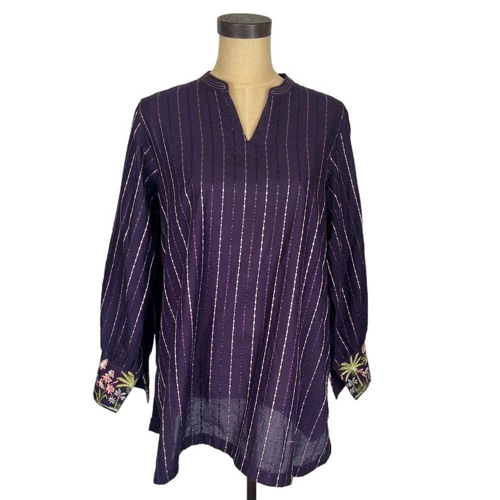 Limelight purple floral embroidery women’s boho tunic top‎ L